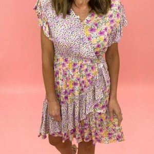 Floral Print Asymmetrical Ruffle Dress